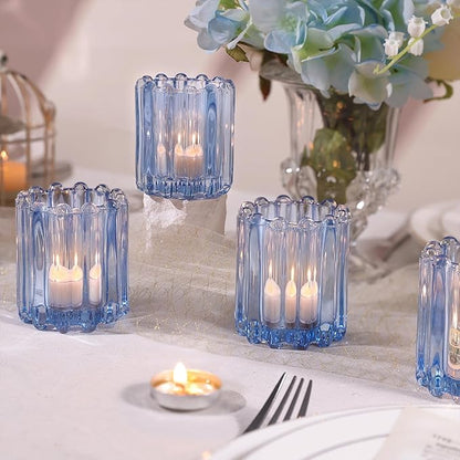 6 PCS Votive Candle Holder, Blue Glass Candle Holders, Tealight Candle Holder for Wedding Centerpieces Dinner Party Baby Shower Table Decor