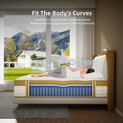 Cooling Gel Full Size Mattress, 10 Inch Hybrid Full Mattress in a Box with Pocketed Springs Memory Foam for Back Pain & Pressure Relief with CertiPUR-US Certified Foam