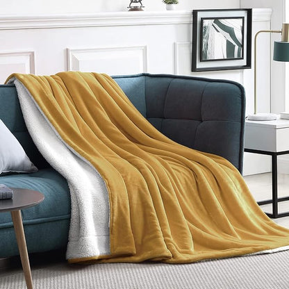Walensee Sherpa Fleece Blanket (Throw Size 50”x60” Honey Gold) Plush Throw Fuzzy Super Soft Reversible Microfiber Flannel Blankets for Couch, Bed, Sofa Ultra Luxurious Warm and Cozy for All Seasons
