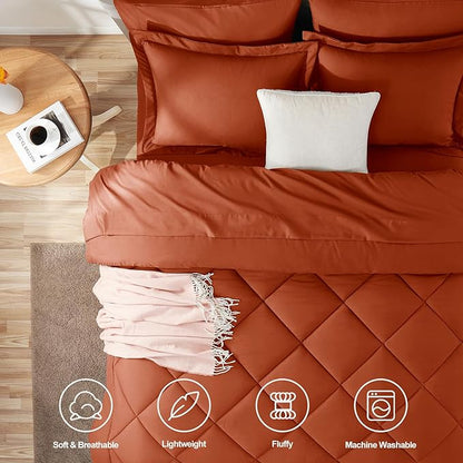 CozyLux Queen Comforter Set Burnt Orange - Bed in a Bag Queen Size 7 Pieces, Luxury Soft Bed Set for All Seasons, Bedding Set with Down Alternative Comforter, Sheets, Pillowcases & Shams, Terracotta