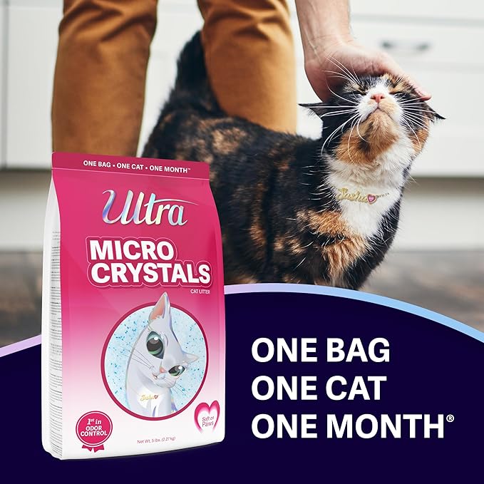 Ultra Micro Crystals Premium Cat Litter - 99.9% Dust Free, Soft on Paws, Fragrance Free - 15 Lbs. Total (3pk of 5 Lbs.)-Mewly Pet