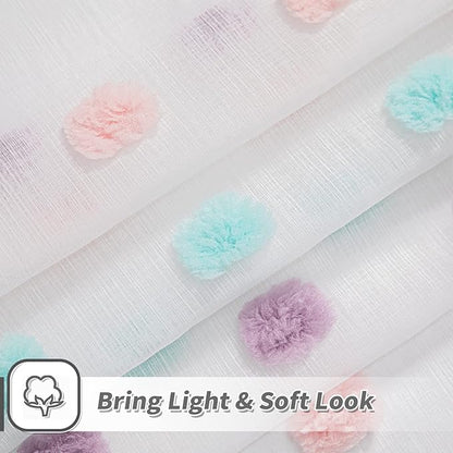 MYSKY HOME 95 Inch Curtains 2 Panels Living Room Rainbow Pom Pom Curtains for Bedroom Sliding Door Semi Sheer Boho Curtains Backdrops Dining Room Windows Drapes Rod Pocket 52 x 95 inch