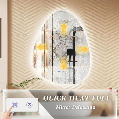 QDSSDECO Irregular LED Bathroom Mirror with Lights,Asymmetrical Led Bathroom Vanity Mirror for Wall with Front and Backlit, Anti Fog, 3 Colors and Dimmable Light, 22" x 28"