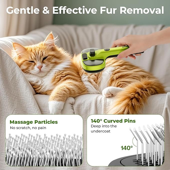 Pecute Cat Steam Brush, Self-Cleaning Steam Cat Brush with 2 Water Spray Modes, Large Capacity Tank, Steaming Renu Dog Brush for Shedding Massaging Grooming, Cool Mist Only-Mewly Pet