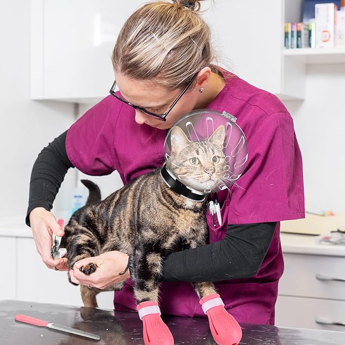 Cat Muzzle for Grooming Cat Adjustable Hood with Paw Covers Nail Clipper Trimmer Brush Tick Remover Tool Kitten Breathable Anti Bite Muzzles Silicone Anti Scratch Boots for Cats Bathing Shaving-Mewly Pet