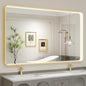 60x36 Inch LED Bathroom Mirror with Lights, Gold Metal Framed LED Mirror for Bathroom, 3 Colors and Stepless Dimmable Wall Mounted Lighted Bathroom Vanity Mirror, Anti-Fog, Memory