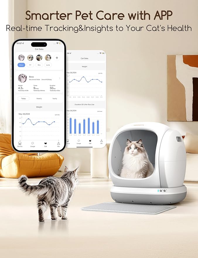 Meowant Self Cleaning Litter Box, Automatic Litter Box Self Cleaning with APP Control, 75L Extra Large Open Low Entry Smart Cats Litter Boxs for Multi-Cat Compatible Senior Cats Large Cats-Mewly Pet