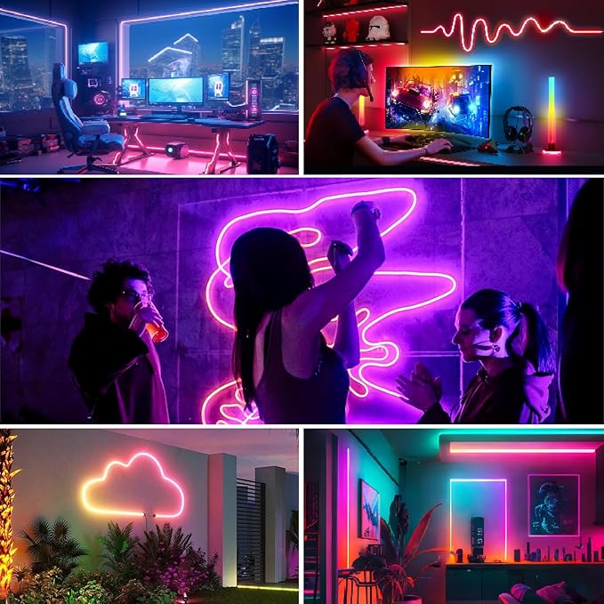 50Ft Neon Rope Lights,Flexible Led Rope Lights Control with App/Remote,Multiple Modes Rope Lights,IP67 Outdoor Waterproof,Music Sync Light Strip for Bedroom