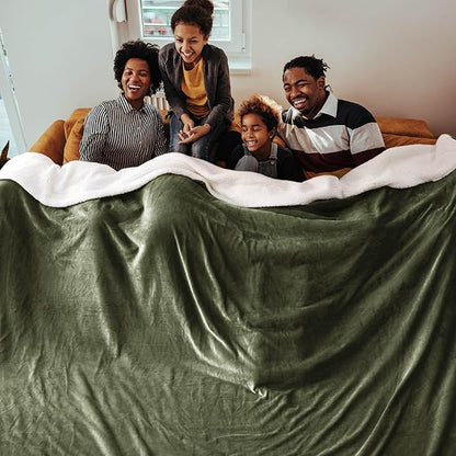 Bedsure GentleSoft Sherpa Fleece Oversized Cal King Blankets for Bed - Thick and Warm Throw for Women and Men, Soft Fuzzy Plush Large Blanket for Winter, Olive Green, 112x98 Inches