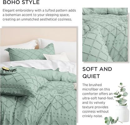 Bedsure Twin Comforter Set - Sage Green Comforter, Boho Tufted Shabby Chic Bedding for Kids, 2 Pieces Vintage Farmhouse Bed Set for All Seasons, Fluffy Soft Bedding with 1 Pillow Sham