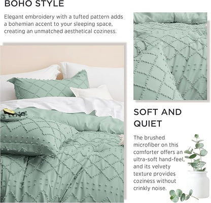 Bedsure California King Comforter Set - Sage Green Comforter, Boho Tufted Shabby Chic Bedding for Kids, 3 Pieces Vintage Farmhouse Bed Set for All Seasons, Fluffy Soft Bedding with 2 Pillow Shams