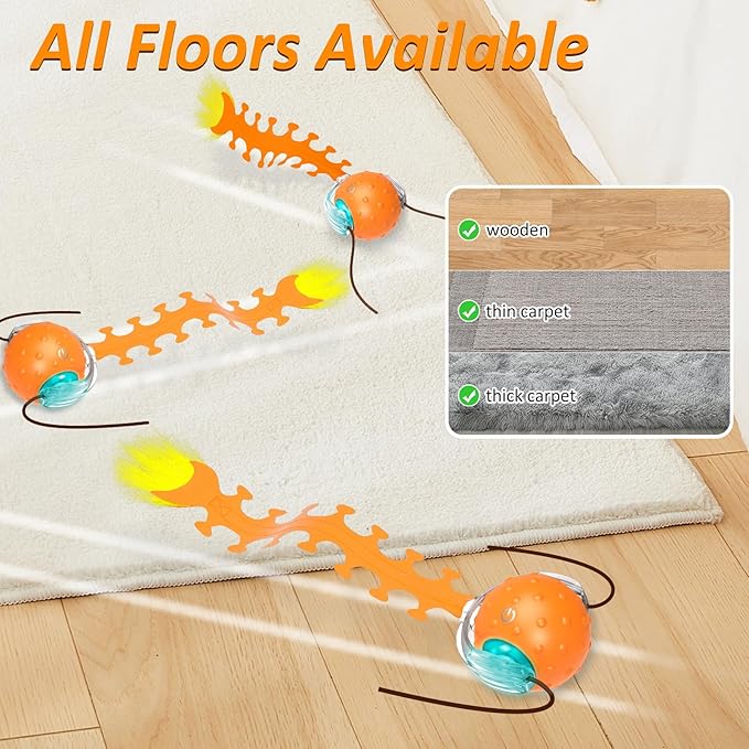 Interactive Cat Toys for Indoor Cats, Fast Rolling Cat Ball with Centipede Tail, Birds Chirping Touch Activated Automatic Kitten Toy, Rechargeable Toys for Cats to Keep Them Busy-Mewly Pet