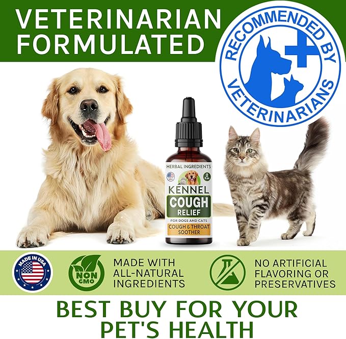 Kennel Cough Herbal Drops for Dogs & Cats - Cough Relief - Throat Soother - Dry and Wet Pet Cough - Made in US - 2 Fl Oz-Mewly Pet