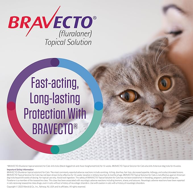 BRAVECTO Topical Solution for Cats, Flea & Tick, 12 Week Supply, >6.2-13.8 lbs., Blue Box-Mewly Pet