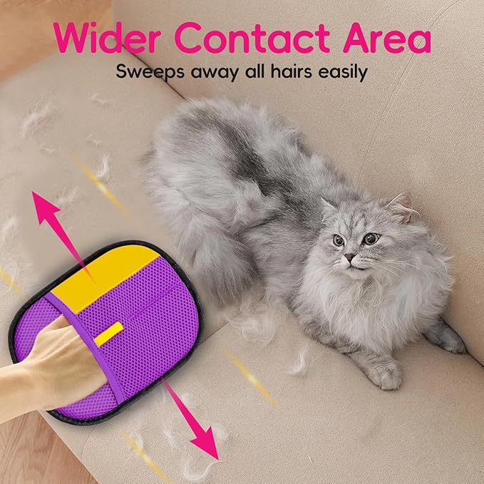 Upgraded pet Hair Removal Gloves, Reusable pet Hair Removal Gloves, Powerful cat and Dog Hair Removal, Suitable for Clothes、Sofas、Carpets、car Seats etc. (2PCS Purple)-Mewly Pet