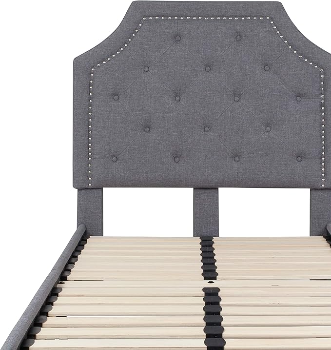 Flash Furniture Brighton Twin Size Tufted Upholstered Platform Bed in Light Gray Fabric