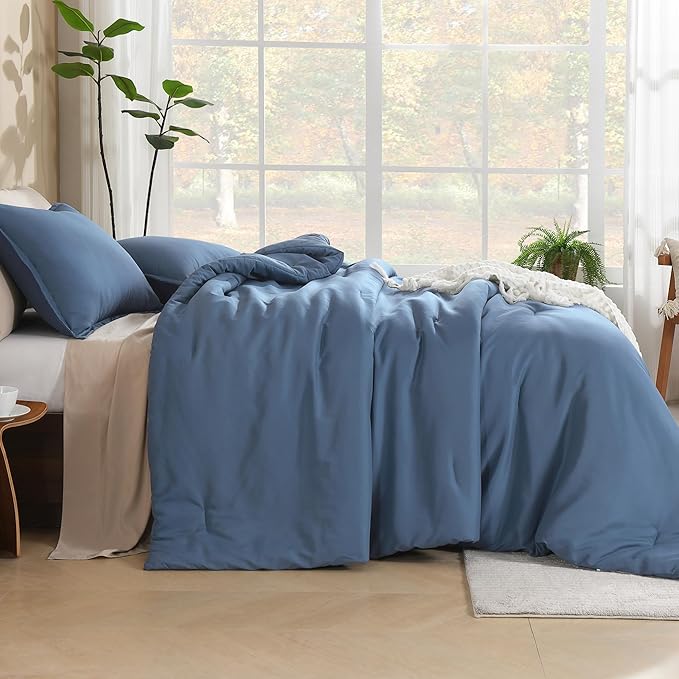 Litanika California King Comforter Set Haze Blue - 3 Pieces Cal King Lightweight Soft Plain Bed Comforter, Oversized Down Alternative Bedding Set - Machine Washable (104x96In, 2 Pillowcases)
