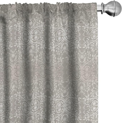 Ambesonne Grey Curtains, Victorian Lace Flowers and Leaves Retro Background Old Fashioned Graphic, Window Treatments 2 Panel Set for Living Room Bedroom, Pair of - 28" x 95", Warm Taupe
