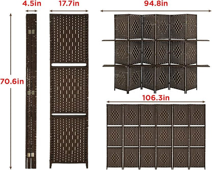 Room Divider 6 Panel Room Screen Divider Folding Portable partition Screen Wood with Removable Storage Shelves Colour Brown