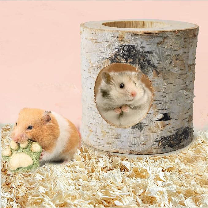 Wooden Hamster Tunnels,Natural Birch Wood Hamster Tree Hole Tube Hamster Chew Toy Small Animal Hollow Tree Trunk Tube Hideout Climbing Toy Cage Accessories for Guinea Pig Chinchilla Gerbil Rat-Mewly Pet