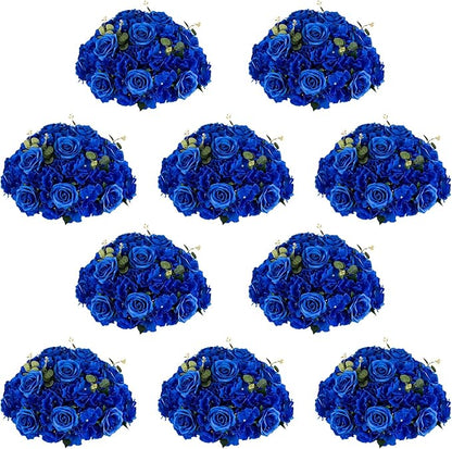 NUPTIO Artificial Flower Centrepieces for Tables - 10 Pcs Large Fake Flowers Roses Balls 15.7 inch Diam- Royal Blue Silk Faux Rose Arrangement Bouquet for Wedding Party Centerpiece Table Decorations