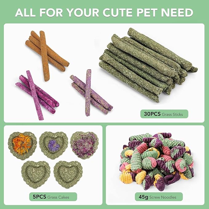 VESPRO Rabbit Toys for Bunnies Rabbit Chew Toys for Teeth Bunny for Rabbits Guinea Pig Chew Treats Toys,Timothy Hay Sticks for Chinchillas Hamsters Bunny Guinea Pig Rats and Animals Teeth Care-Mewly Pet