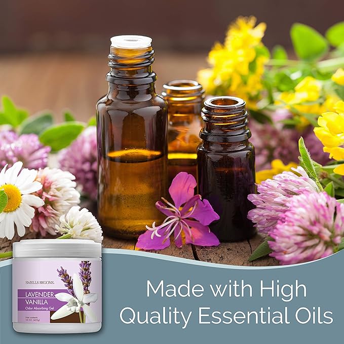 SMELLS BEGONE Air Freshener Odor Absorber Gel - 15 oz, Pack of 2 - Absorbs and Eliminates Odor in Pet Areas, Bathrooms, Cars, & Boats - Made with Essential Oils - Lavender Vanilla Scent-Mewly Pet