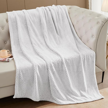 Exclusivo Mezcla Fleece Bed Blanket Queen Size, Super Soft and Warm Blankets for Couch, Sofa and Bed Waffle Textured, Cozy, Fuzzy and Lightweight (Mixed Light Grey, 90x90 Inches)