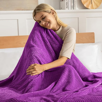 Exclusivo Mezcla Fleece Bed Blanket Queen Size, Super Soft and Warm Blankets for Couch, Sofa and Bed Waffle Textured, Cozy, Fuzzy and Lightweight (Purple, 90x90 Inches)
