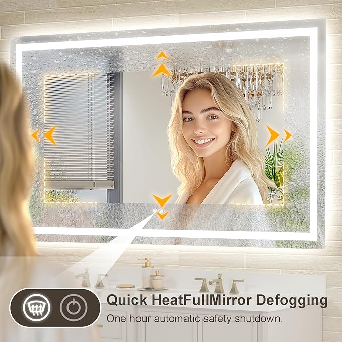 60x36 Large LED Bathroom Mirror with Lights, Brighter Backlit + Front Lit, Tempered Glass, Dimmable, Multiple Light Modes, Anti-Fog Lighted Bathroom Vanity Mirror for Wall, Memory Function