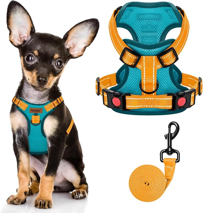MIDOG No-Pull Dog Harness | Adjustable & Reflective Pet Harness Leash Set for Small Medium Large Dogs Walking, Training| No Choke, Front Clip, Soft Padded Vest with Easy Control Handle - Blue, XS-Mewly Pet
