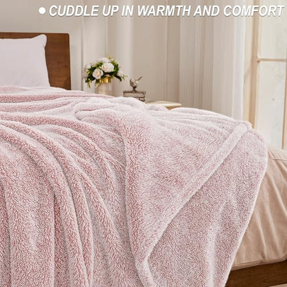 Exclusivo Mezcla Plush Fuzzy Fleece Throw Blanket Extra Large, Super Soft, Fluffy and Warm Blankets for Couch, Bed, Suitable for All Seasons (50x70 Inches, Mixed Dusty Pink)
