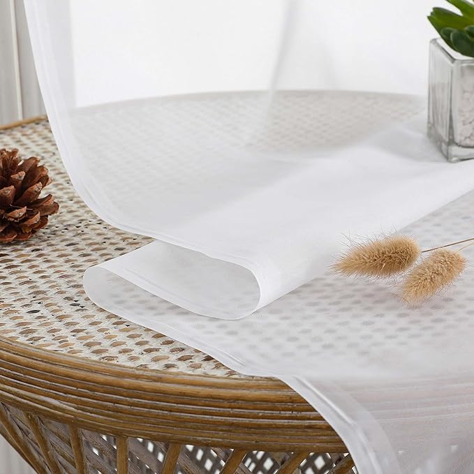 Chyhomenyc White Sheer Curtains 96 Inches Long 2 Panels, Light Filtering White Curtains for Living Room, Soft Gentle Voile Rod Pocket Bedroom Window Drapes, 59Wx96L Inch, 2PCS