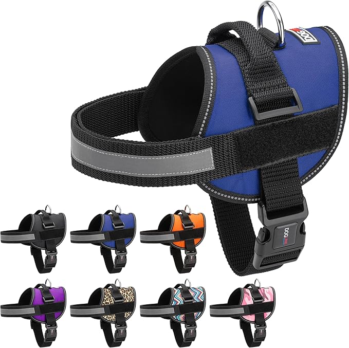 Dogline Dog Harness, Reflective No-Pull Adjustable Vest with Handle for Walking, Training, Breathable, No - Choke Harness for Small, Medium or Large Dogs Room for Patches Girth 15 to 18 in Cyan Blue-Mewly Pet