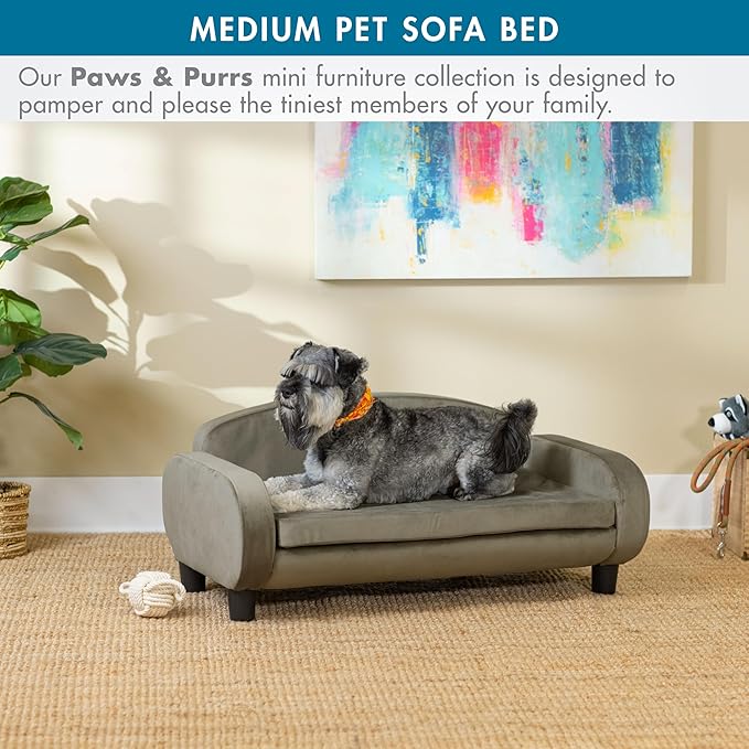 Paws & Purrs Multi-Cat Sofa Elevated Pet Bed for Indoor Cats Raised Cats Couch with Removable Washable Mattress Cover for Kittens, Dogs - 35.5" Wide, Ash-Mewly Pet