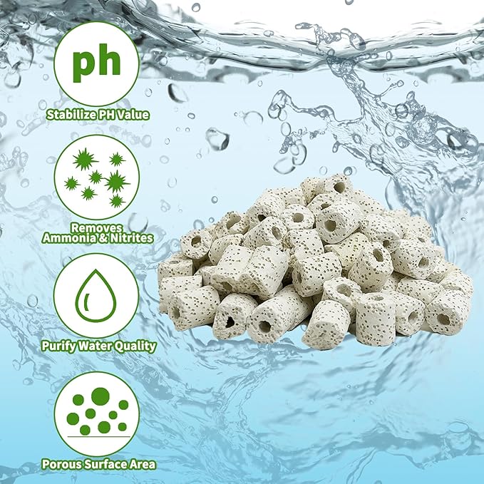 Hamiledyi 4 LB Aquarium Filter Media Bio Balls Ceramic Rings Media with Mesh Bag for Fish Tank and Pond Canister Biological Biofilter Filter (White)-Mewly Pet