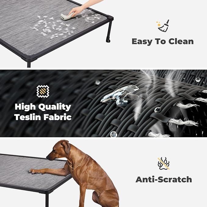 Veehoo Chewproof Elevated Dog Bed - Cooling Raised Pet Cot, Breathable Mesh, Washable & Non-Slip for Large Dogs, Indoor/Outdoor, Black Silver Mat and Black Frame, 59x37inches (Model CWC2203A03)-Mewly Pet