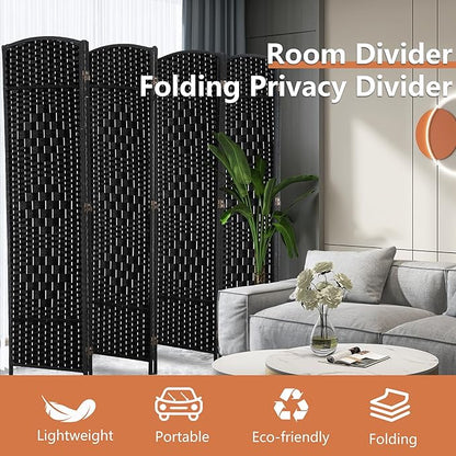 FDW Room Divider 8 Panel Folding Privacy Divider 6 Ft Indoor Wall Divider Portable Partition Wood Screen, Coal Black
