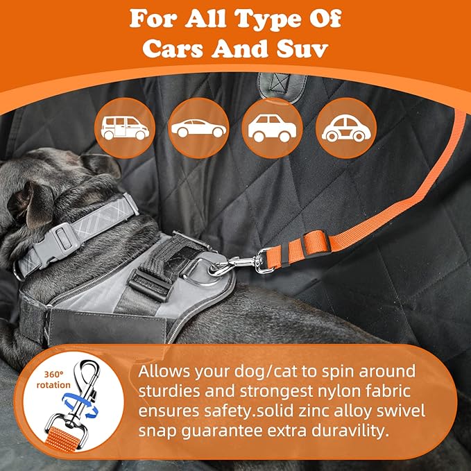 BWOGUE 2 Packs Dog Cat Safety Seat Belt Strap Car Headrest Restraint Adjustable Nylon Fabric Dog Restraints Vehicle Seatbelts Harness Orange-Mewly Pet