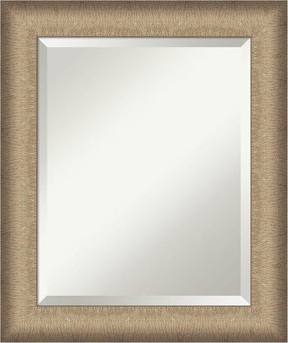 Amanti Art Bronze Bathroom Mirror for Over Sink, 25x21 Elegant Brushed Bronze Rectangle Vanity Mirror, Small Casual Frame, Hangs Horizonally and Vertically, Bathroom Wall Decor, Beveled Edge