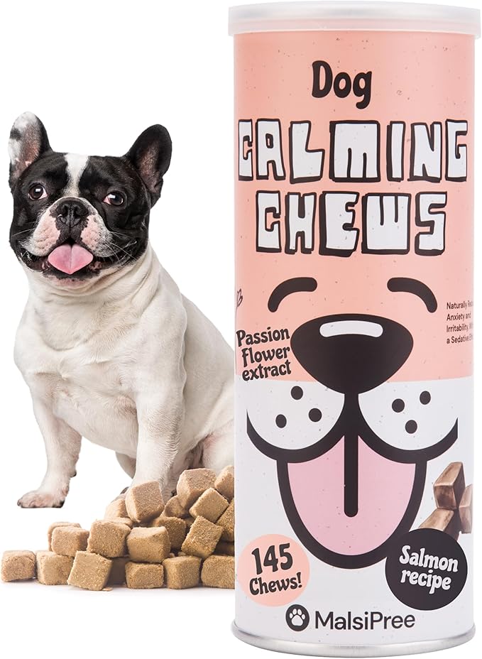 MalsiPree Calming Chews for Dogs - 145 pcs Salmon - Helps Regulate Mood - Anxiety Relief Treats - No Sedative Effect - Freeze Dried - with Passion Flower & Melatonin-Mewly Pet