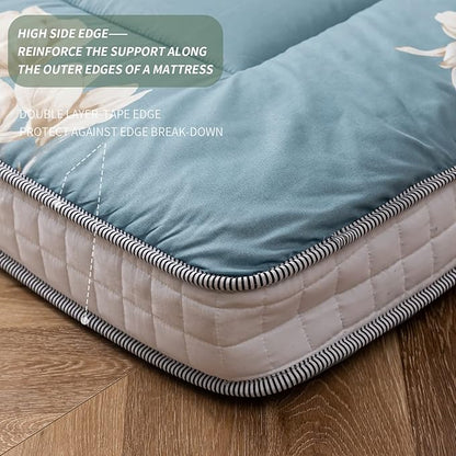MAXYOYO Floral Printed Futon Mattress, Japanese Floor Mattress Quilted Bed Mattress Topper, Extra Thick Folding Sleeping Pad Breathable Floor Lounger Guest Bed for Camping Couch, Full Size