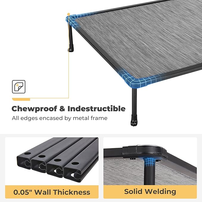 Veehoo Chewproof Elevated Dog Bed - Cooling Raised Pet Cot, Breathable Mesh, Washable & Non-Slip for Large Dogs, Indoor/Outdoor, Black Silver Mat and Black Frame, 59x37inches (Model CWC2203A03)-Mewly Pet