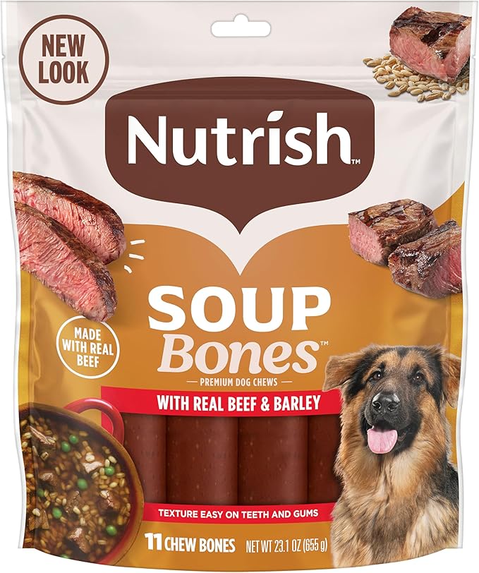 Nutrish Soup Bones Premium Dog Chews with Real Beef and Barley, 11 Chews, Packaging May Vary (Rachael Ray)-Mewly Pet