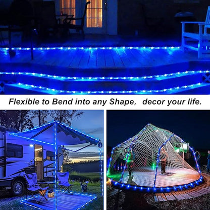 JMEXSUSS 2 Pack Battery Operated Rope Lights Outdoor Waterproof, Total 200LED 66ft 8 Mode/Remote Battery Christmas String Lights, Blue Pool Light for Trampoline Camping Balcony Garden Pool Decor