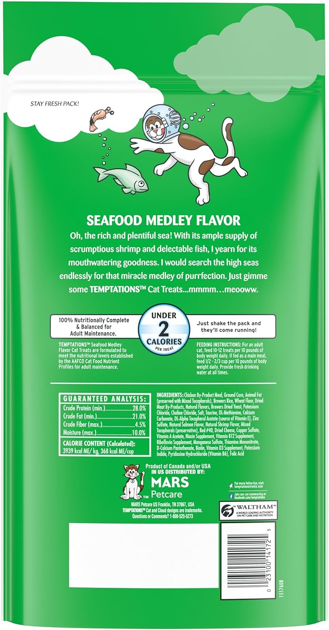 Temptations Classic Crunchy and Soft Cat Treats, Seafood Medley Flavor, 48 oz. Pouch-Mewly Pet