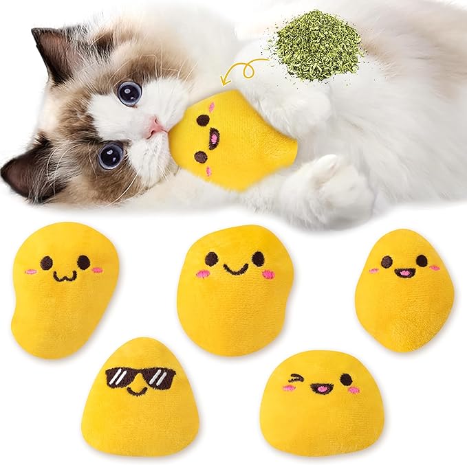 L1rabe Nuggets Catnip Stuffed Toys - 5Pcs Fall Funny Yellow Fried Chicken Nuggets Indoor Cat Toys, Kitten Chew Bite Kick Interactive Supplies for Pet Lovers Kitten Birthday Present Autumn Harvest Gift-Mewly Pet