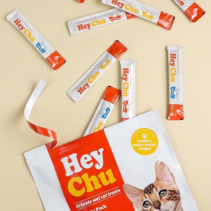 Squeezable Cat Treats, Lickable Puree, Grain-Free, 96 Tubes, Tuna Salmon Chicken, 0.5oz Each Tube-Mewly Pet