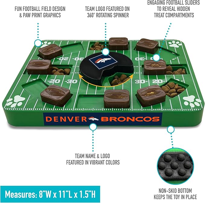 Pets First NFL Denver Broncos Puzzle, Interactive Dog Treat Puzzle Toy-Mewly Pet