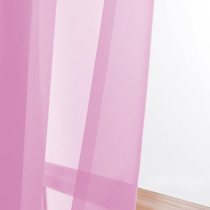 OWENIE Pink Sheer Curtains 90 Inch Length, Elegant Soft Sheer Curtains for Bedroom, Window Voile Sheer Curtain Panels/Drapes/Treatment for Living Room, 2Pcs, Each 42" W x 90" L